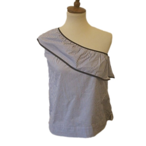 J. Crew Blue and White Striped One Shoulder Top